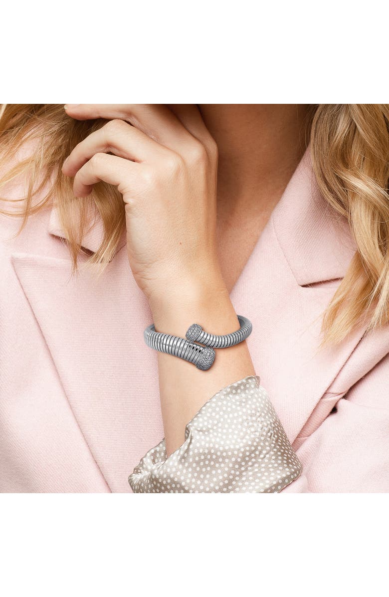 Julianna B. Cubic Zirconia Bypass Wrap Bangle Bracelet, Alternate, color, Sterling Silver