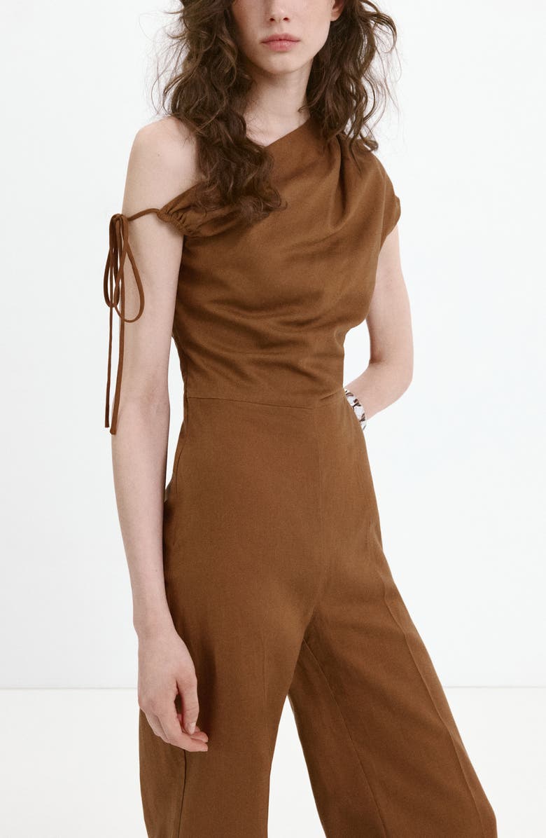 MANGO One-Shoulder Jumpsuit, Alternate, color, Tobacco Brown