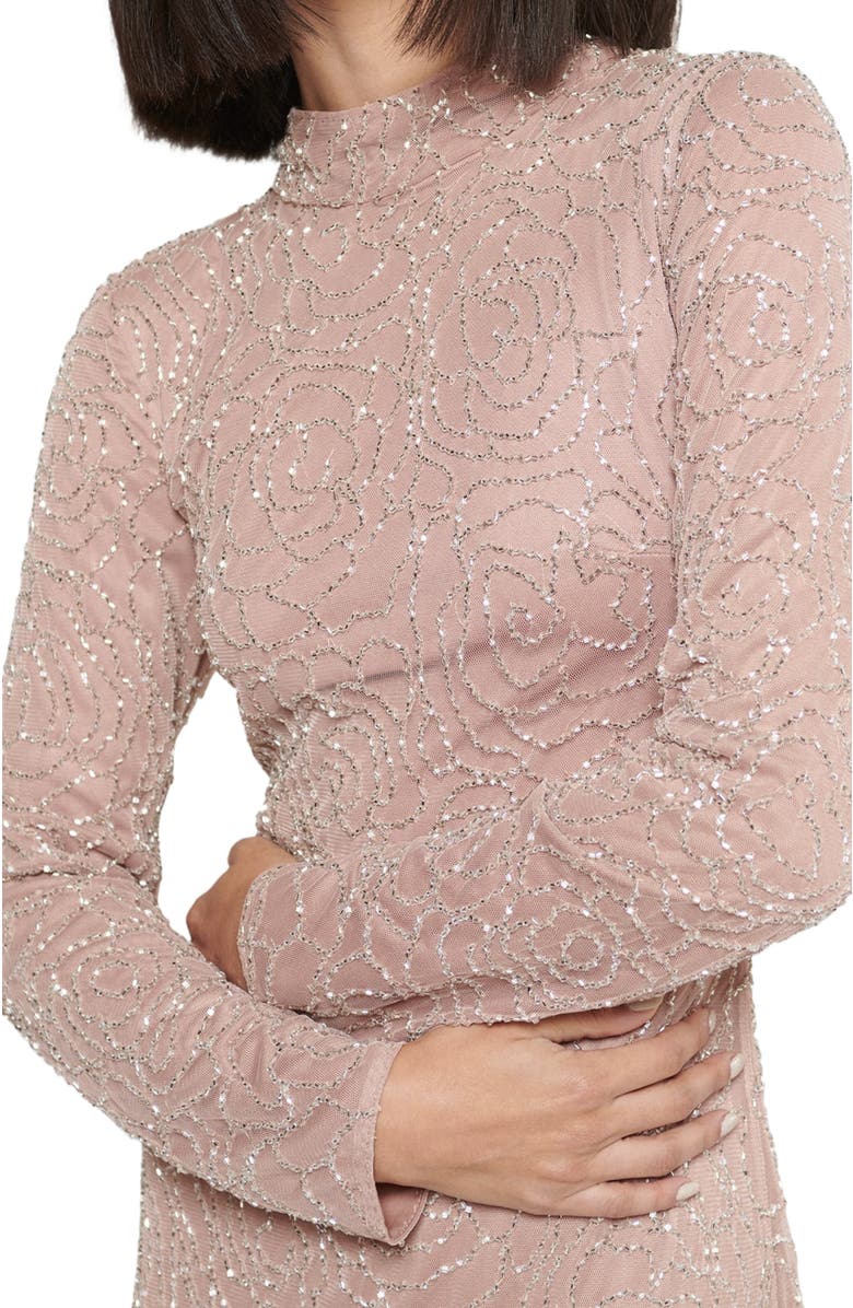 MARYISA Occasion Modest Embellished Sequin Beaded High Neck Evening Dress, Alternate, color,