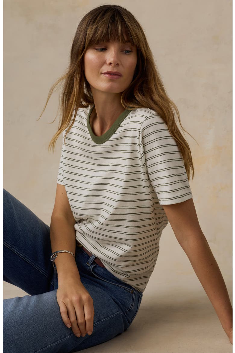 Sunwashed Essential Cotton T-Shirt, Alternate, color, FOUR LEAF CLOVER MINI STRIPE