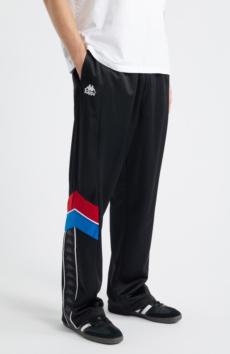 KAPPA 222 Banda Oreste Tricot Track Pants, Alternate, color, Black - Red Racing - Blue Sea