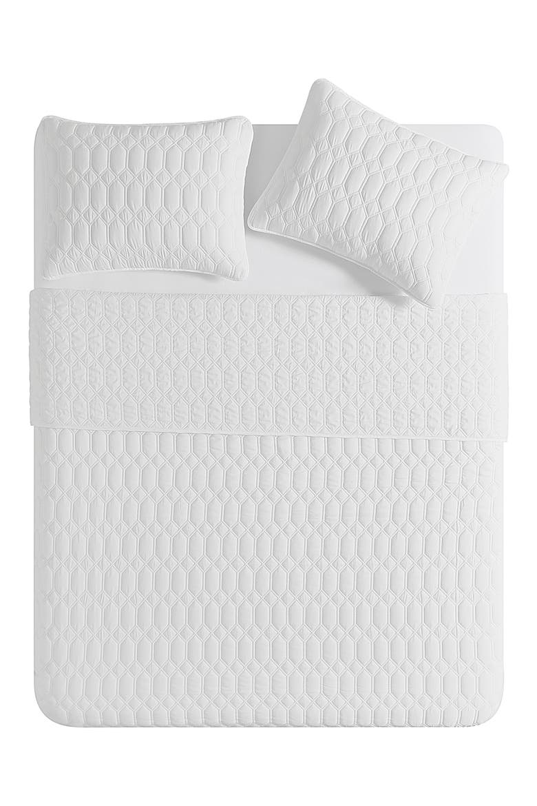 Diamond 3-Piece Quilt Set, Main, color, WHITE