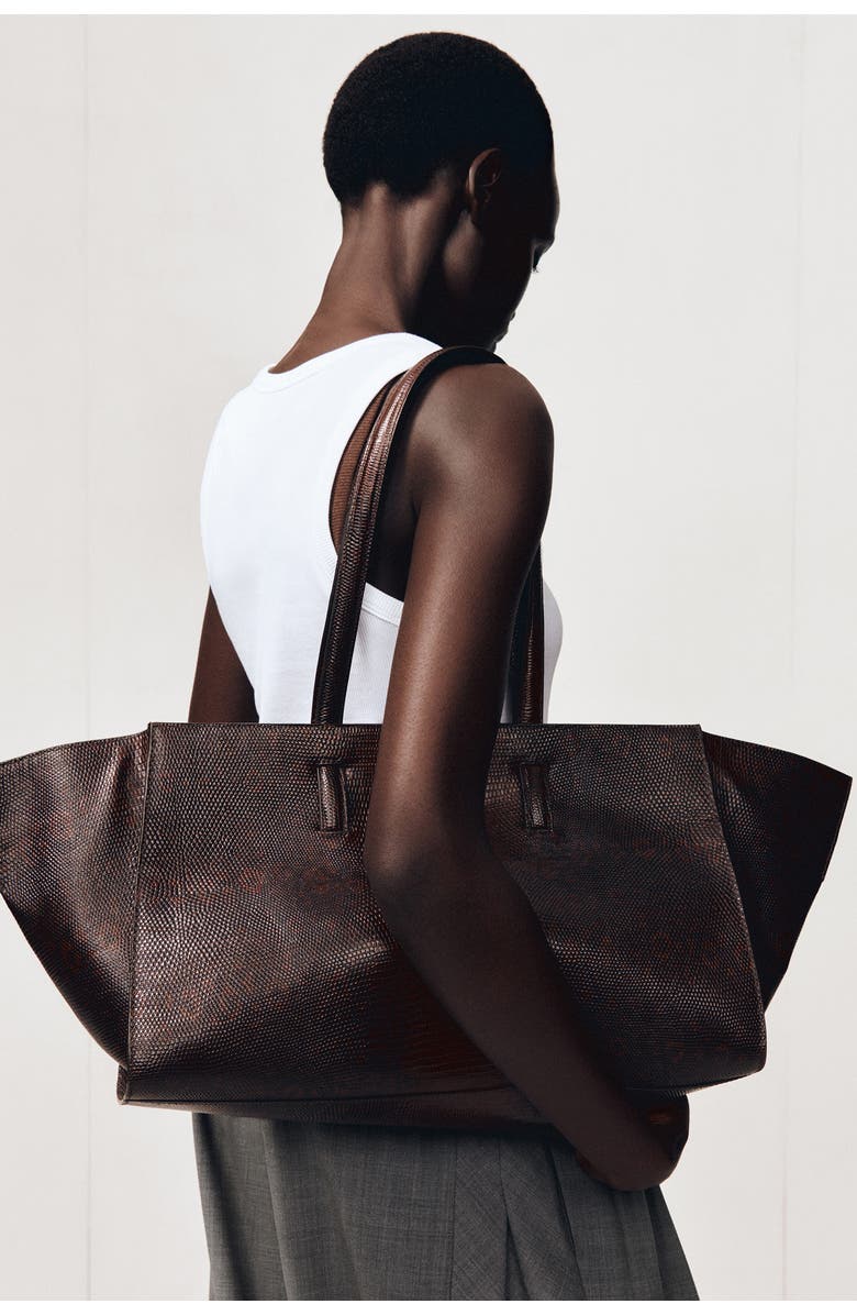 COS Monument Tote Bag - Leather, Alternate, color, Croc-Effect / Brown
