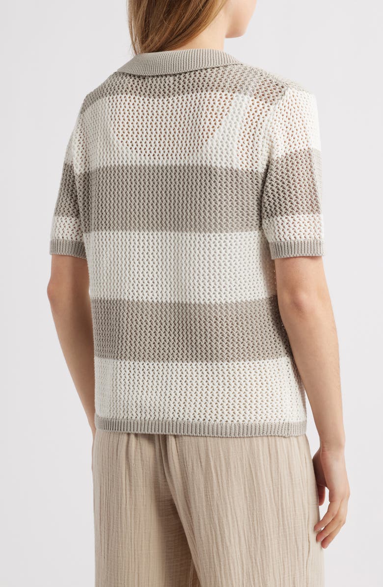 beachlunchlounge Skye Stripe Crochet Polo, Alternate, color, Natural/Ivory