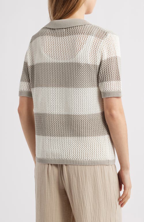 Beachlunchlounge Skye Stripe Crochet Polo In Neutral