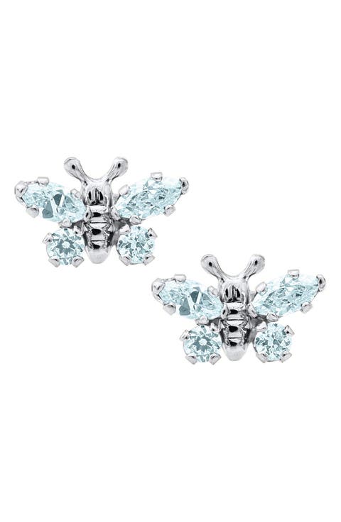 Butterfly Birthstone Sterling Silver Earrings (Baby)