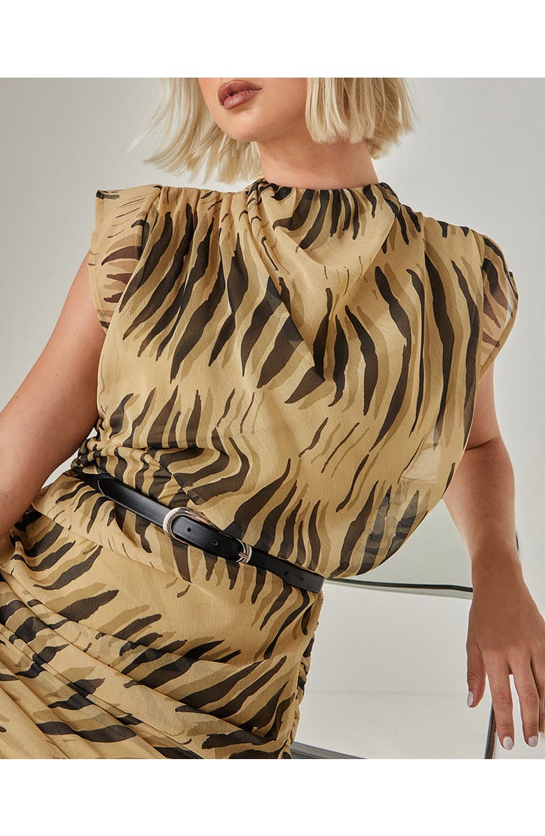 NASTY GAL Chiffon High Neck Ruched Mini Dress, Alternate, color, Stone