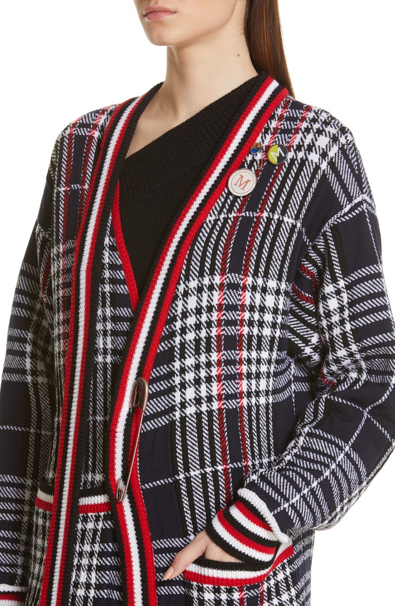 MONSE Tie Neck Longline Plaid Wool Cardigan, Alternate, color, 
