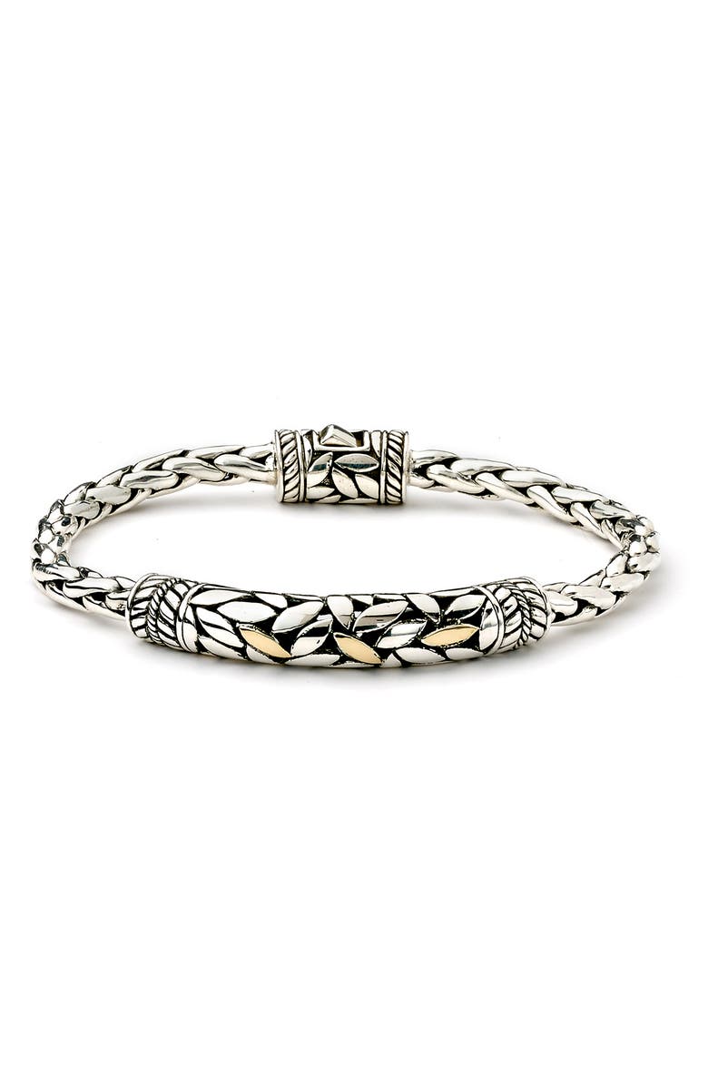 SAMUEL B. 18K Yellow Gold & Sterling Silver Leaf Filigree Bar Woven Bracelet, Main, color,