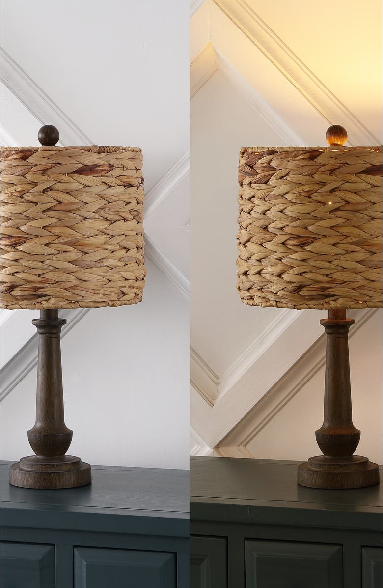 JONATHAN Y Leona 21.25" Rustic Farmhouse Handwoven Water Hyacinth/Resin LED Table Lamp, Brown Wood Finish, Alternate, color, Brown Wood Finish