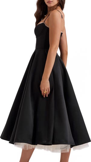 Mademoiselle Bustier Stretch Satin Midi Dress