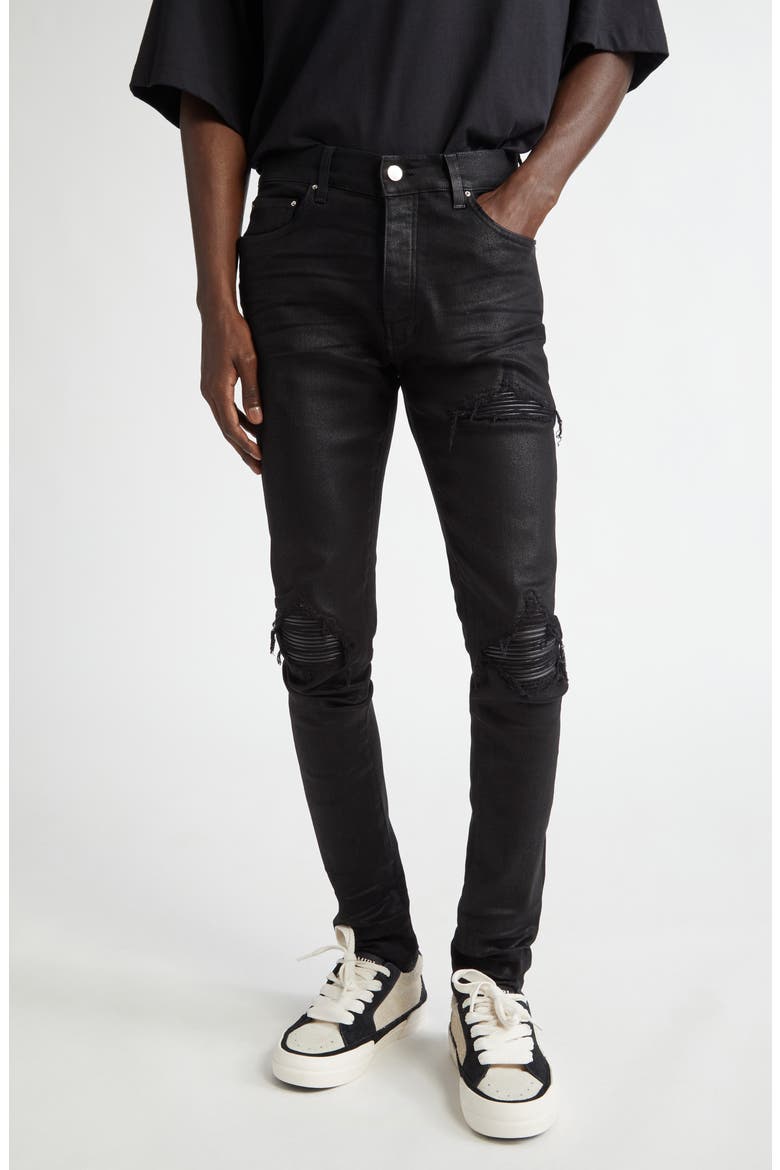 AMIRI WAX MX1 Leather Patched Distressed Jeans (Men) | Nordstrom