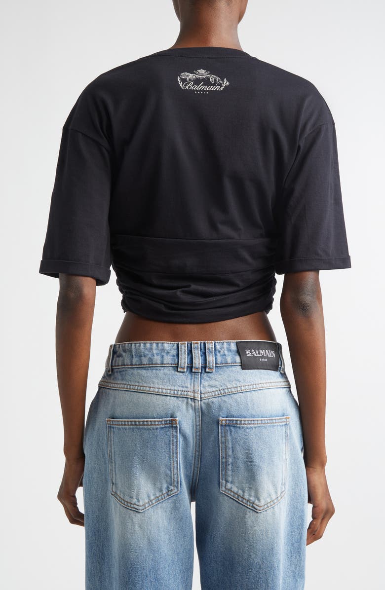 Balmain Knotted Crop Top, Alternate, color, Black/ Beige