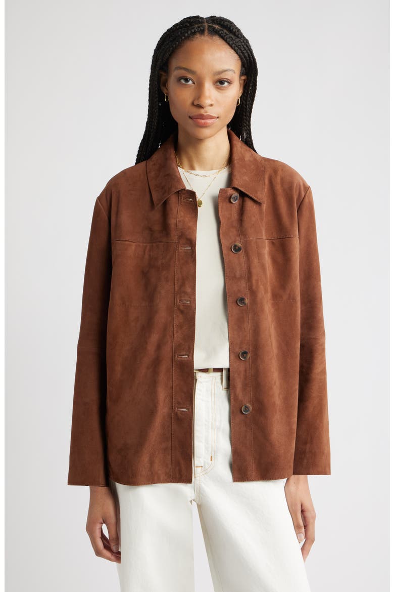 Suede Shirt Jacket, Main, color, BROWN MUSTANG
