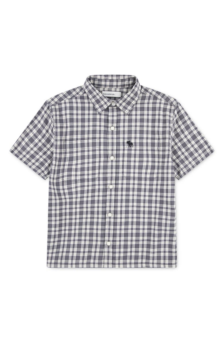 abercrombie kids Kids' Simple Life Plaid Cotton Button-Up Shirt, Main, color, Castlerock