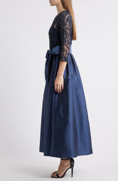 Pisarro Nights Beaded Illusion Neck Taffeta Cocktail Dress