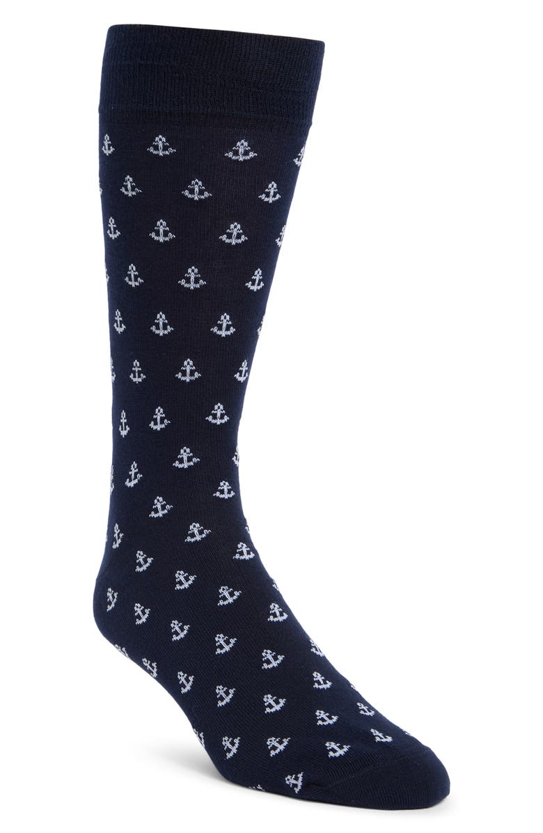 Nordstrom Anchor Cotton Blend Dress Socks, Main, color, Navy