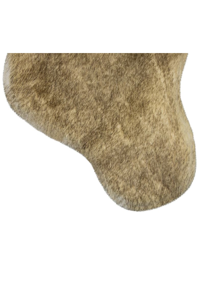Northlight Faux Fur Christmas Stocking with Pom Poms - 20.5" - Beige and Brown, Alternate, color, 