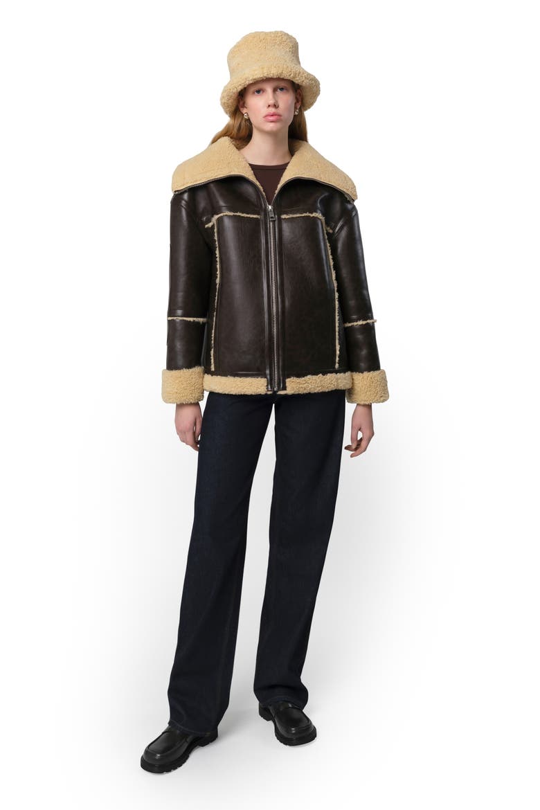 Calina Bonded Faux Shearling Coat, Alternate, color, JAVA SAND