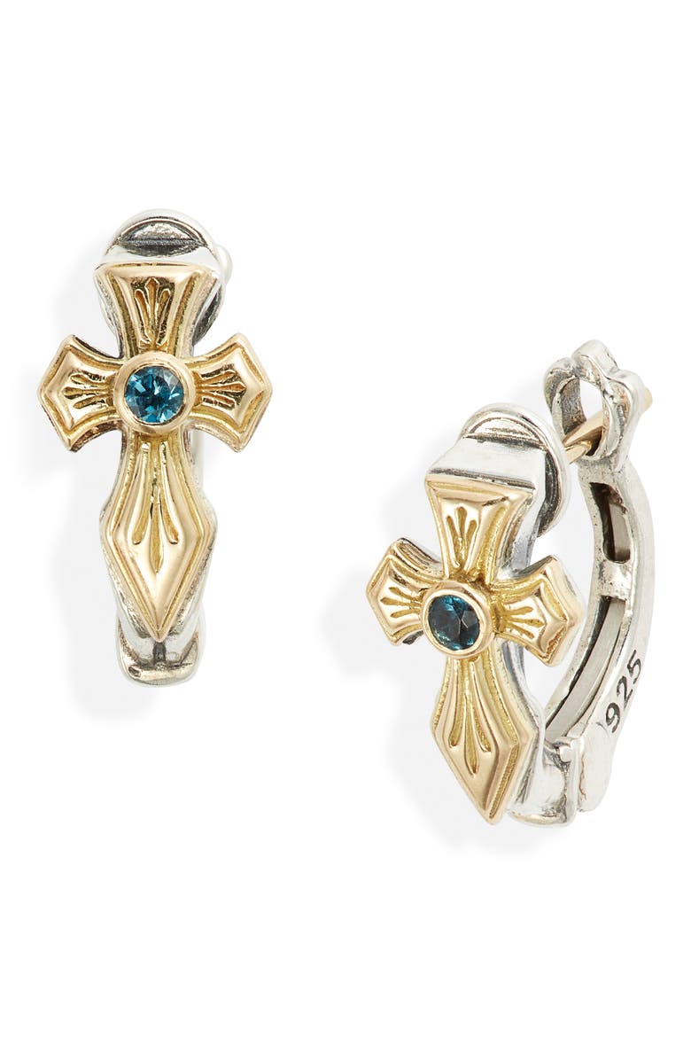 Kleos Blue Topaz Cross Hoop Earrings, Main, color, BLUE TOPAZ