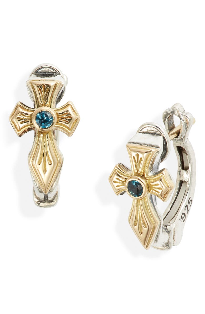 Konstantino Kleos Blue Topaz Cross Hoop Earrings, Main, color,