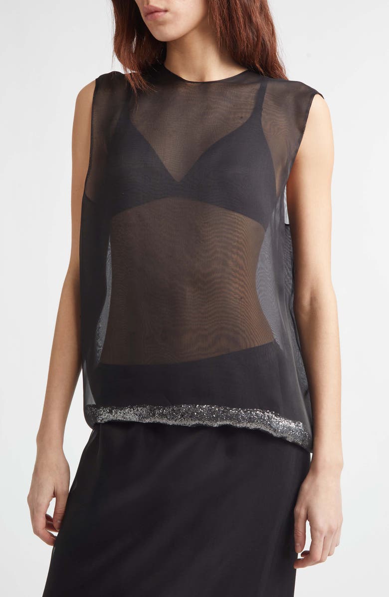 JULIE KEGELS Glitter Edge Silk Organza Top, Alternate, color, Black