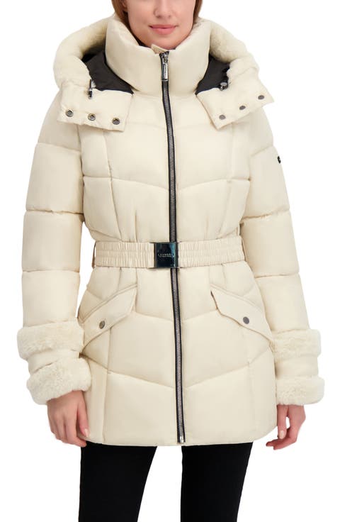 Petal Faux Fur Trim Hooded Puffer Jacket
