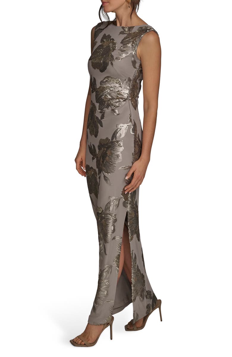 Donna Karan New York Sequin Floral Sleeveless Gown, Alternate, color, Dark Clay