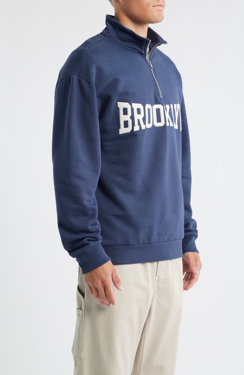 Brooklyn Industries Appliqué Half Zip Sweatshirt In Blue