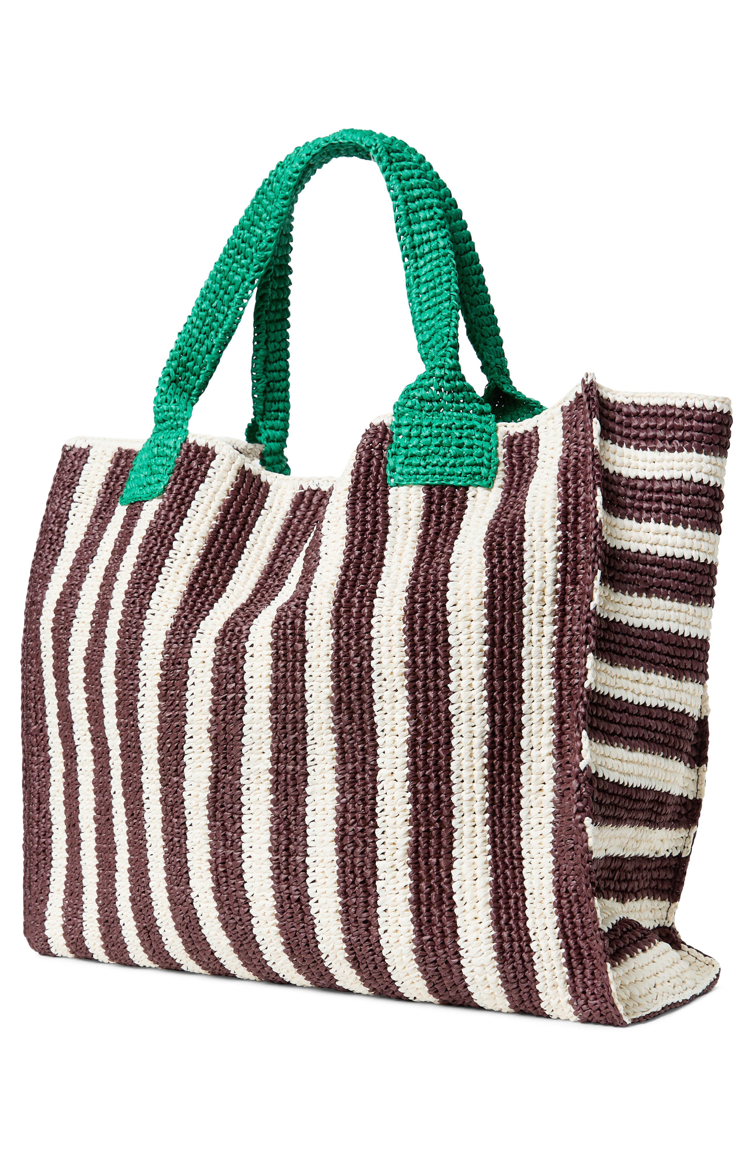 Loeffler Randall Sol Crochet Beach Bag, Alternate, color, Green/ Brown/ White Stripe
