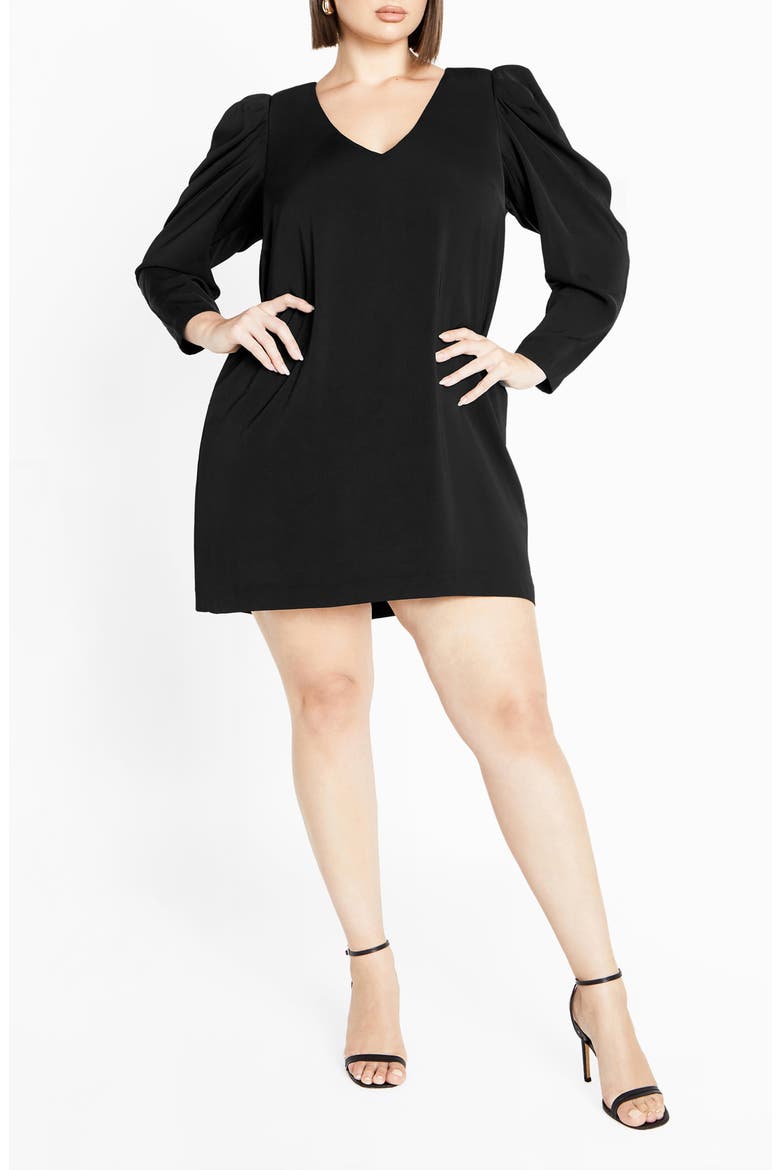 Drew Puff Shoulder Long Sleeve Dress, Main, color, BLACK
