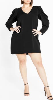 City Chic Drew Puff Shoulder Long Sleeve Dress