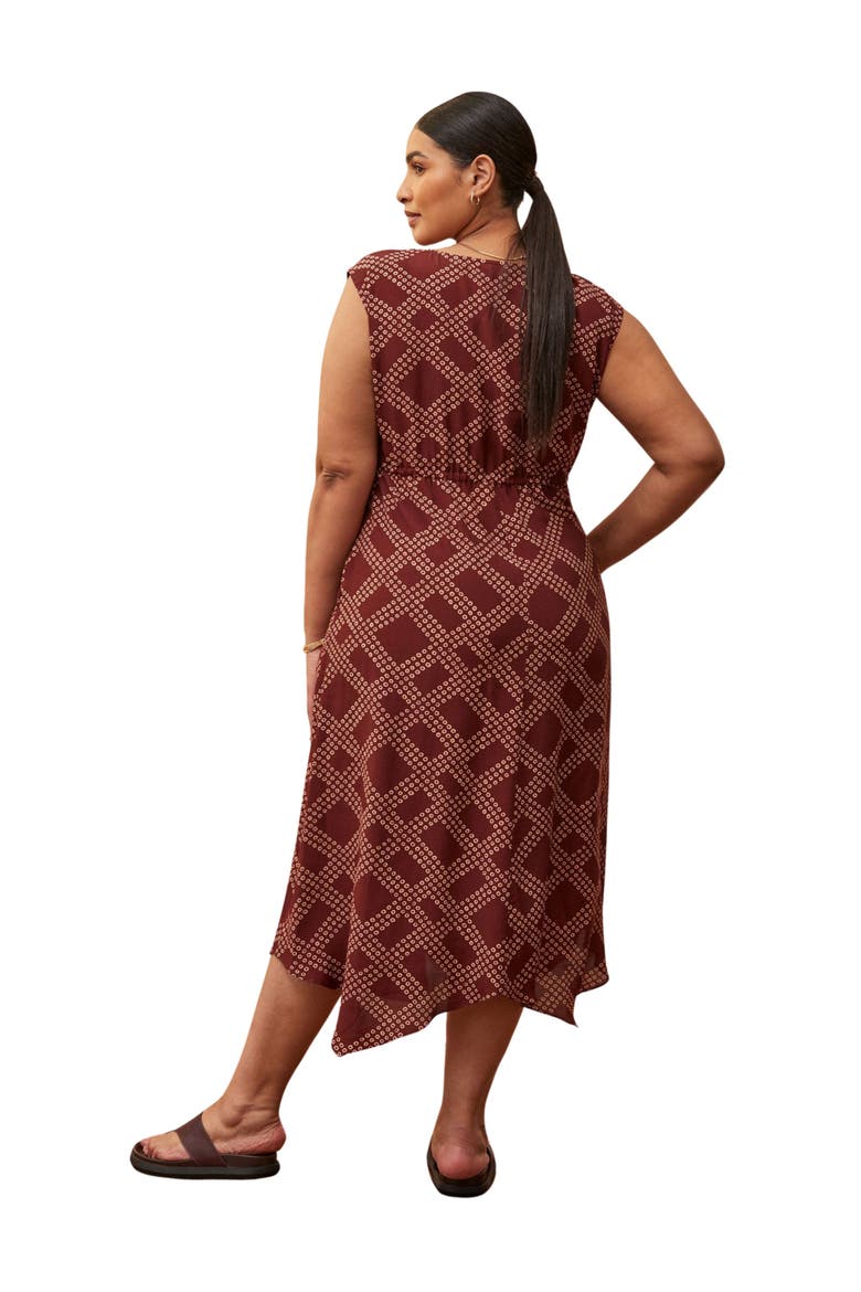 Geo Print V-Neck Hanky Hem Dress, Alternate, color, Brown
