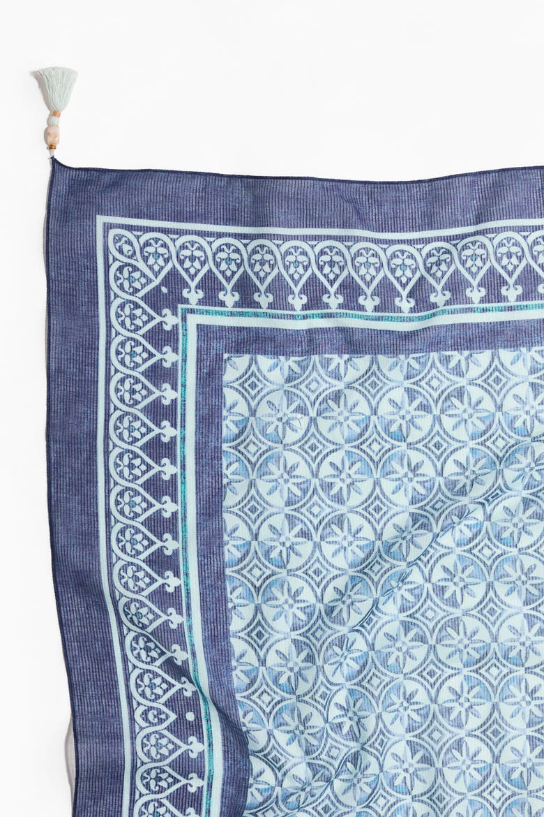 Printed Cotton Scarf, Alternate, color, Blue/patterned