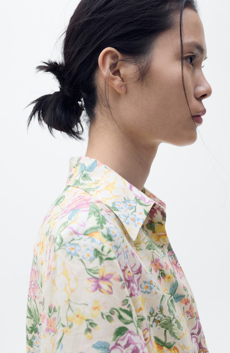 MANGO Floral Button-Up Linen Shirt, Alternate, color, 