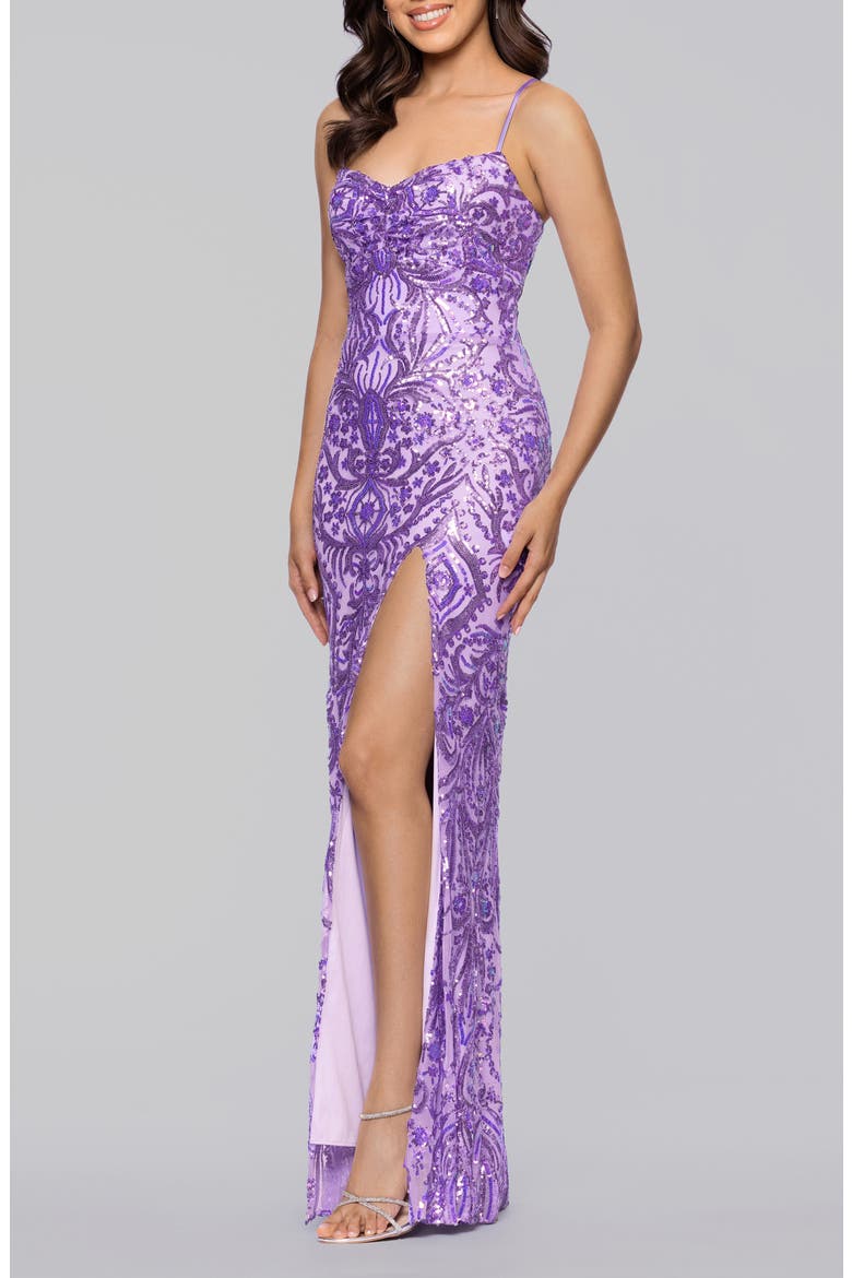 Sequin Paisley Sheath Gown, Alternate, color, LAVENDER