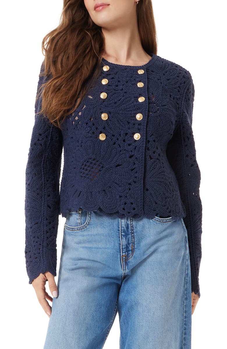 Sam Edelman Fiona Knit Double Breasted Blazer, Main, color, Navy