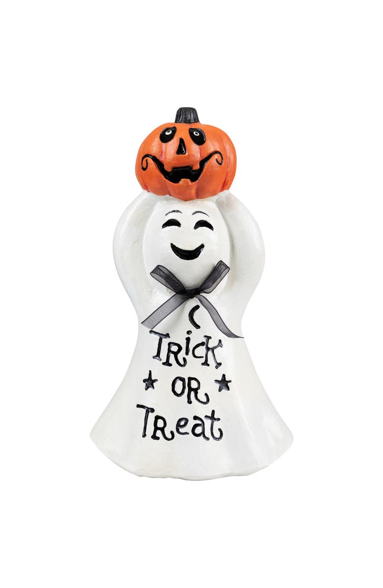 Northlight Ghosts with Jack-O-Lanterns "Happy Halloween" and "Trick or Treat" Figurines - 7.75" - Set of 2, Alternate, color, White