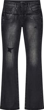 PURPLE BRAND Coated Double Waist Slim Flared Distressed Jeans