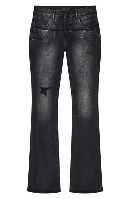 Purple Brand Coated Double Waist Slim Flared Distressed Jeans In Black
