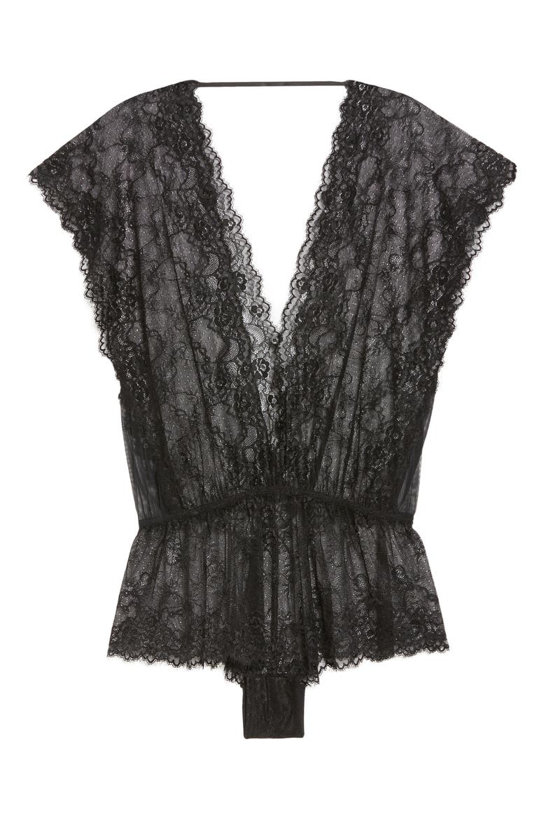 Lace Romper, Alternate, color, BLACK