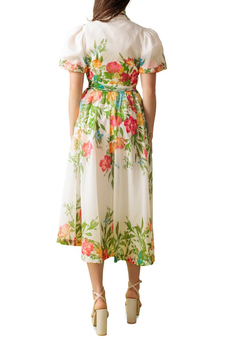 Floral Short Sleeve Midi Shirtdress, Alternate, color, IVORY