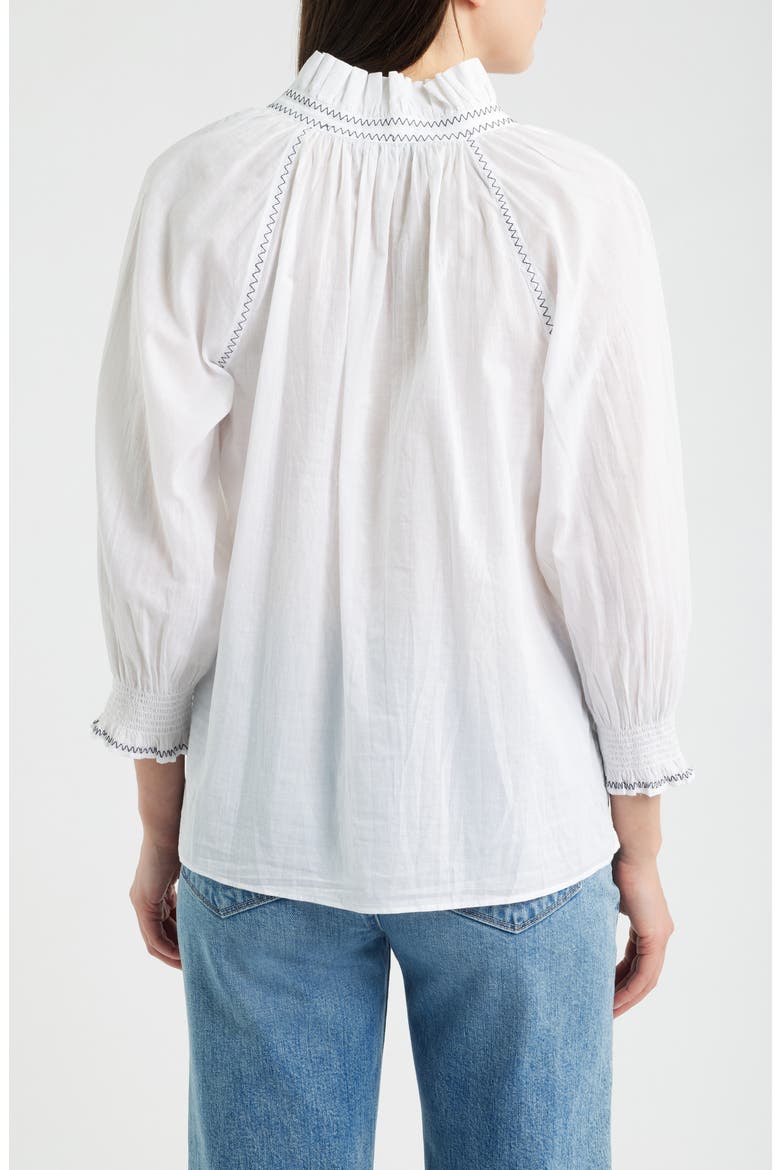 Zigzag Stitch Crinkle Cotton Button-Up Shirt, Alternate, color, PAPER WHITE
