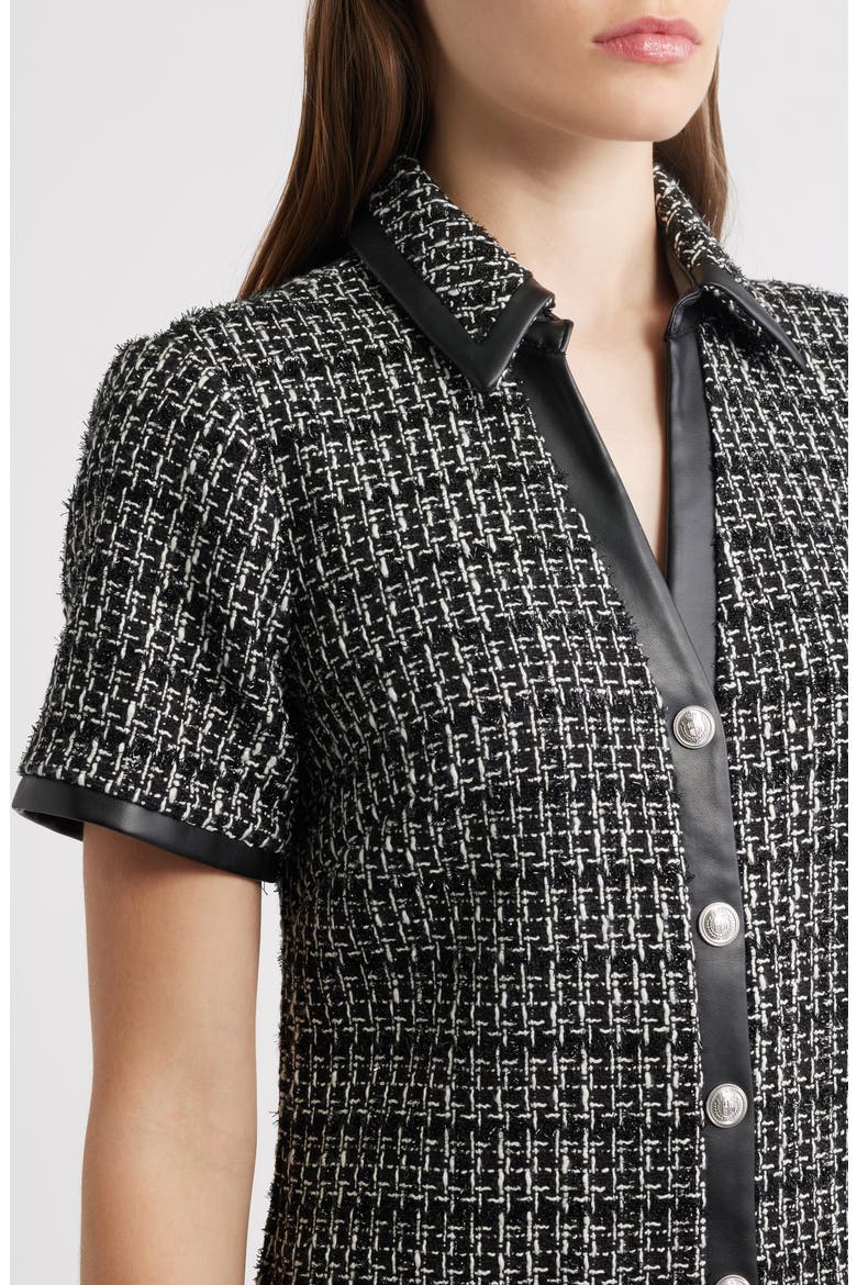 Button Front Tweed Shirtdress, Alternate, color, BLACK