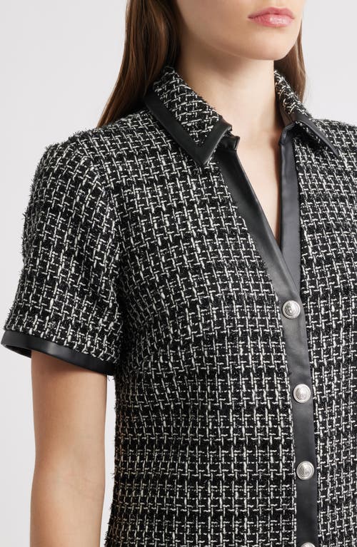 Eliza J Button Front Tweed Shirtdress