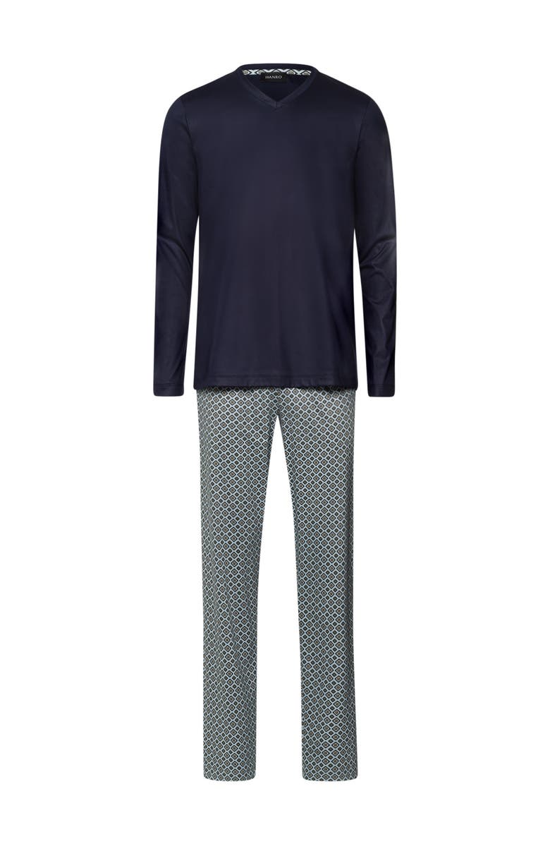 Hanro Night And Day Cotton V-Neck Pajama Set, Main, color, Grey Gems Print