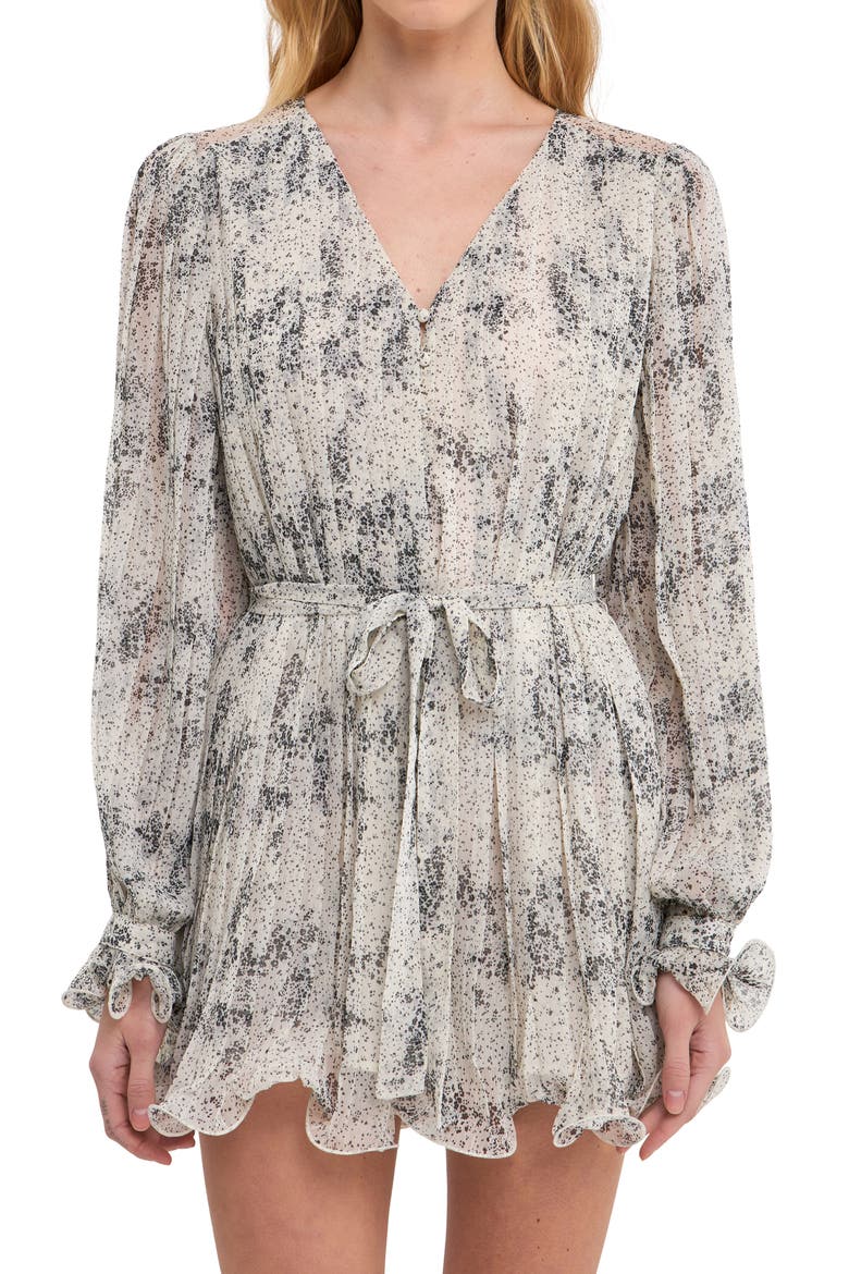 Pleated Chiffon Romper, Alternate, color, WHITE/ BLACK