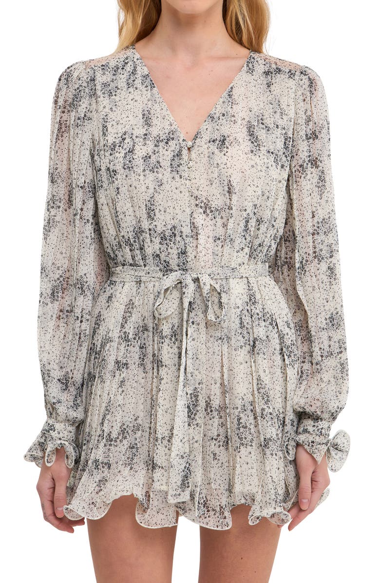 Endless Rose Pleated Chiffon Romper, Alternate, color, White/ Black