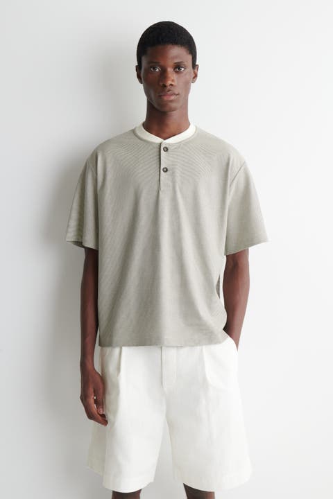 Striped Cotton Henley T-shirt