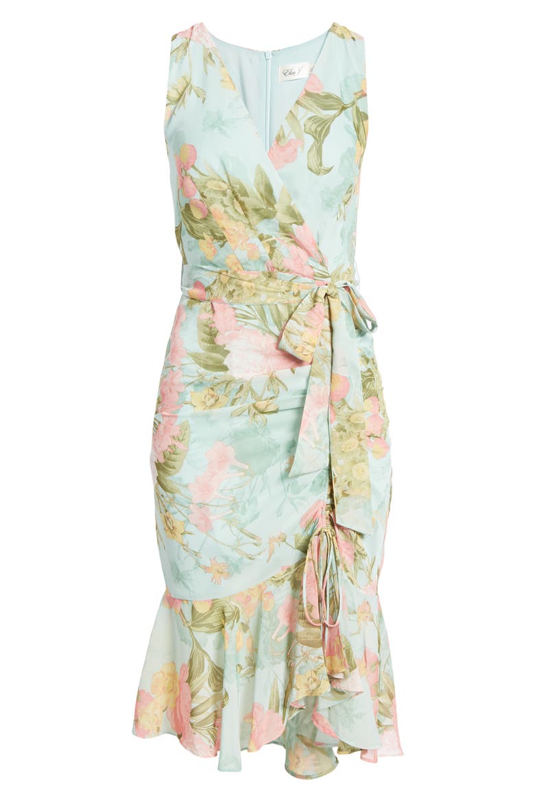 Floral Wrap Front Sleeveless Dress, Alternate, color, MINT MULTI